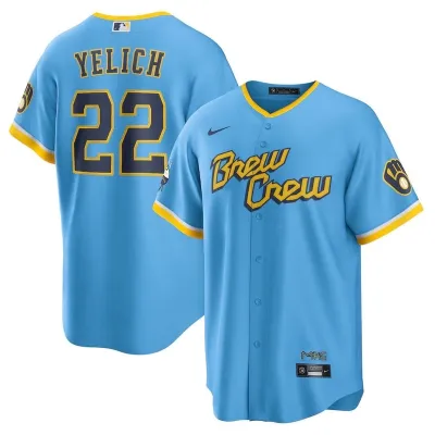 Men's Milwaukee Brewers Christian Yelich Powder Blue City Connect Replica Player Name Jersey 01