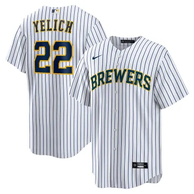 Men's Milwaukee Brewers Christian Yelich White Home Replica Player Name Jersey 01