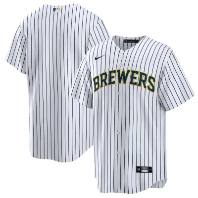 Men's Milwaukee Brewers White Home Replica Team Jersey 01