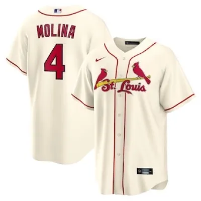 Men's St. Louis Cardinals Yadier Molina Cream Replica Player Name Jersey 01