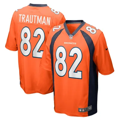 Men's Denver Broncos Adam Trautman Orange Team Game Jersey 01