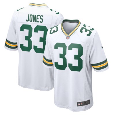 Men's Green Bay Packers Aaron Jones White Game Player Jersey 01