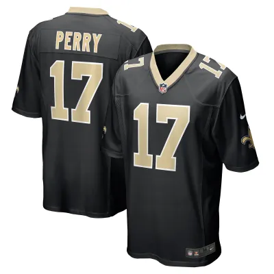 Men's New Orleans Saints A.T. Perry Black Team Game Jersey 01