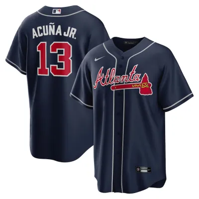 Men's Atlanta Braves Ronald Acuna Jr. Navy Alternate Replica Player Name Jersey 01