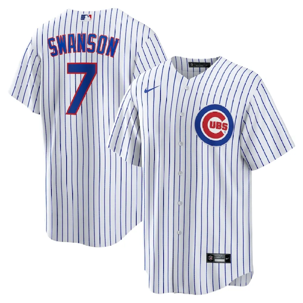 Men's Chicago Cubs Dansby Swanson White Home Replica Player Name Jersey