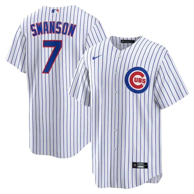 Men's Chicago Cubs Dansby Swanson White Home Replica Player Name Jersey