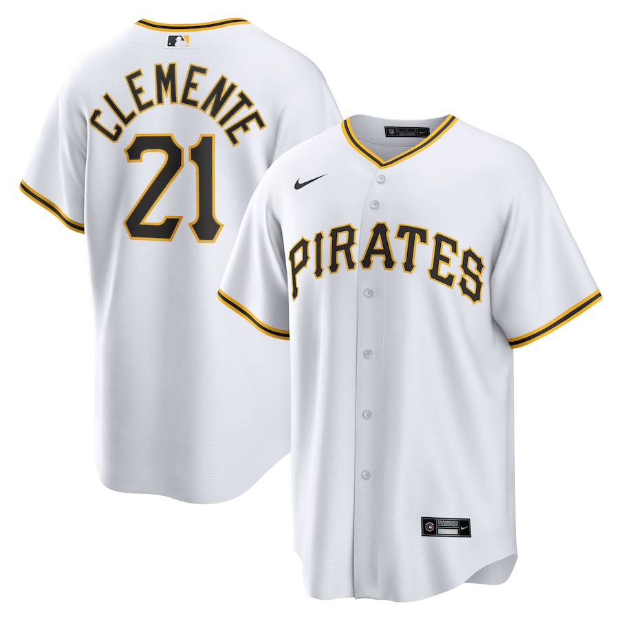 Men's Pittsburgh Pirates Roberto Clemente White Home Replica Player Name Jersey