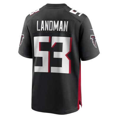 Men's Atlanta Falcons Nate Landman Black Team Game Jersey 02