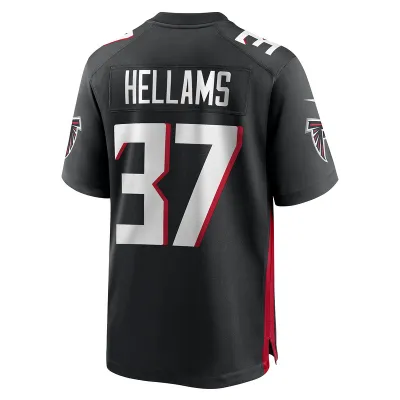 Men's Atlanta Falcons DeMarcco Hellams Black Team Game Jersey 02