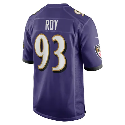 Men's Baltimore Ravens Bravvion Roy Purple Game Jersey 02