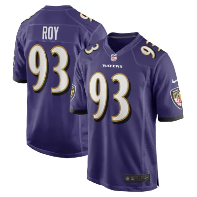 Men's Baltimore Ravens Bravvion Roy Purple Game Jersey 01