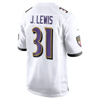 Men's Baltimore Ravens Jamal Lewis White Retired Player Game Jersey 02
