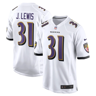 Men's Baltimore Ravens Jamal Lewis White Retired Player Game Jersey 01