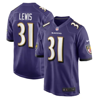 Men's Baltimore Ravens Jamal Lewis Purple Game Retired Player Jersey 01