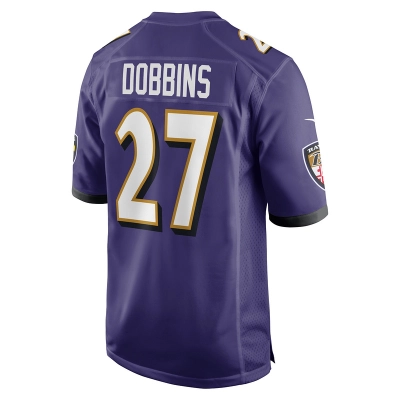 Men's Baltimore Ravens J.K. Dobbins Purple Game Team Jersey 02