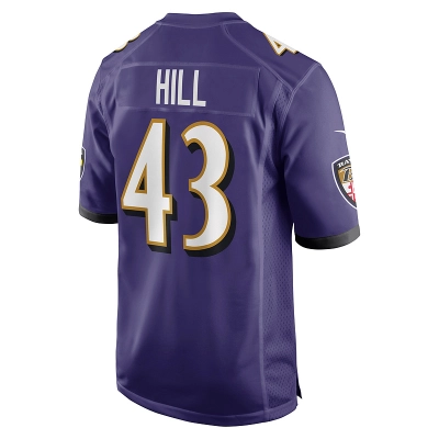 Men's Baltimore Ravens Justice Hill Purple Game Jersey 02