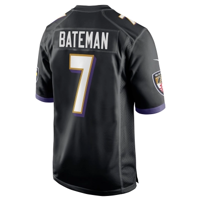 Men's Baltimore Ravens Rashod Bateman Black Game Player Jersey 02