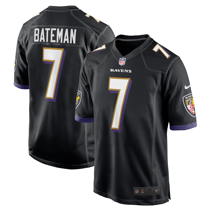 Men's Baltimore Ravens Rashod Bateman Black Game Player Jersey