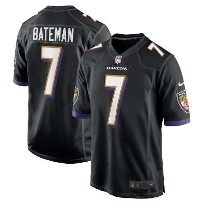 Men's Baltimore Ravens Rashod Bateman Black Game Player Jersey 01
