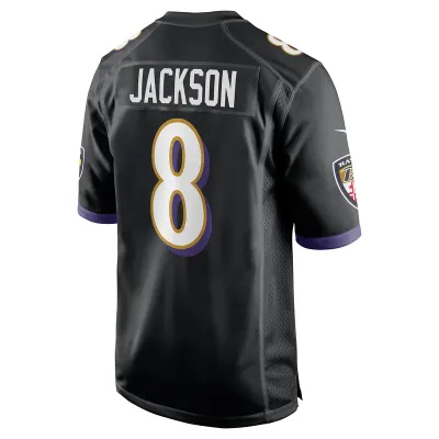 Men's Baltimore Ravens Lamar Jackson Black Alternate Game Jersey 02