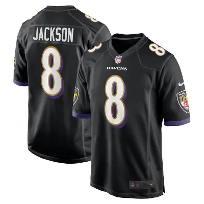 Men's Baltimore Ravens Lamar Jackson Black Alternate Game Jersey 01