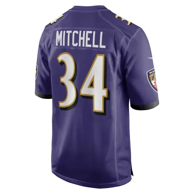 Men's Baltimore Ravens Keaton Mitchell Purple Game Jersey 02