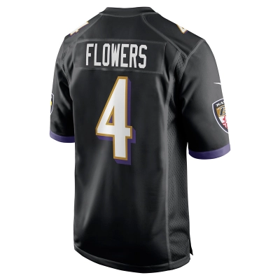Men's Baltimore Ravens Zay Flowers Black Team Game Jersey 02