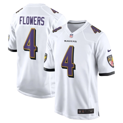 Men's Baltimore Ravens Zay Flowers White Game Jersey 01