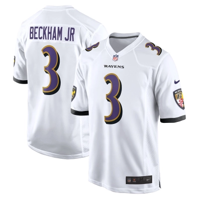 Men's Baltimore Ravens Odell Beckham Jr. White Game Jersey 01
