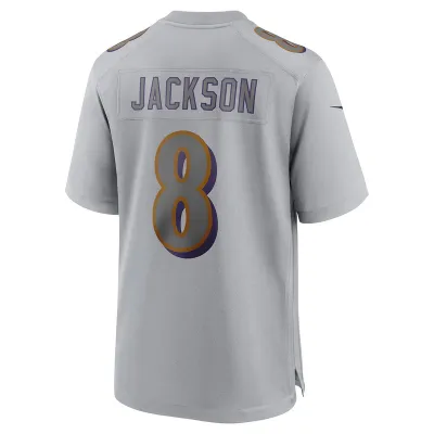 Men's Baltimore Ravens Lamar Jackson Gray Atmosphere Fashion Game Jersey 02