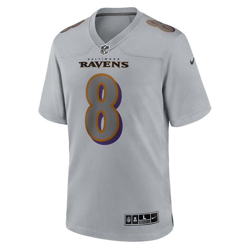 Men's Baltimore Ravens Lamar Jackson Gray Atmosphere Fashion Game Jersey