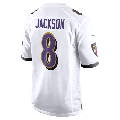 Men's Baltimore Ravens Lamar Jackson White Game Jersey 02