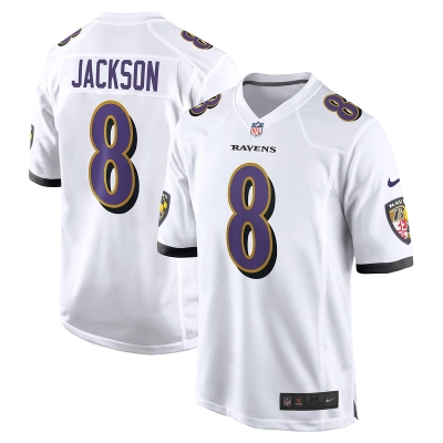 Men's Baltimore Ravens Lamar Jackson White Game Jersey 01
