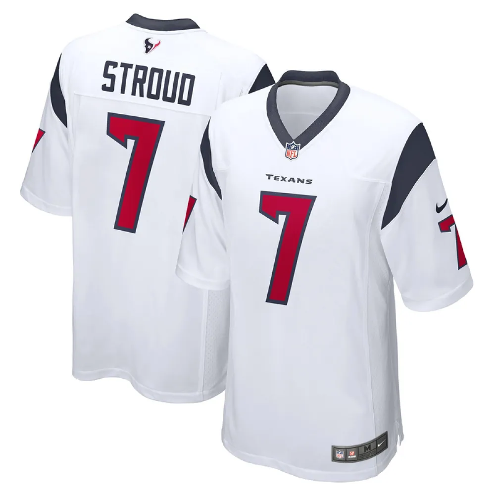 Men's Houston Texans CJ Stroud White 2023 NFL Draft First Round Pick Game Jersey