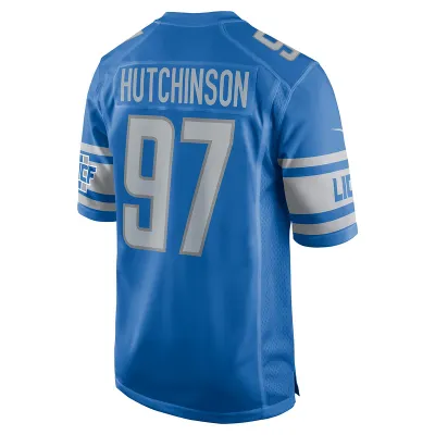 Men's Detroit Lions Aidan Hutchinson Blue Player Game Jersey 02