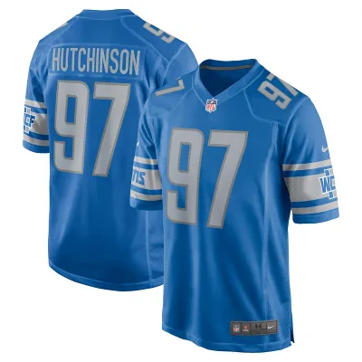 Men's Detroit Lions Aidan Hutchinson Blue Player Game Jersey 01