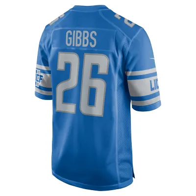 Men's Detroit Lions Jahmyr Gibbs Blue 2023 NFL Draft First Round Pick Game Jersey 02
