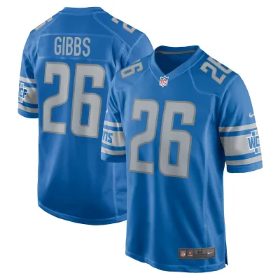 Men's Detroit Lions Jahmyr Gibbs Blue 2023 NFL Draft First Round Pick Game Jersey 01