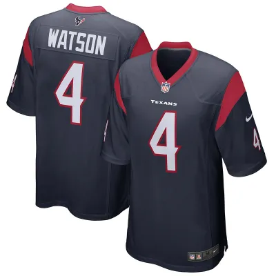 Men's Houston Texans Deshaun Watson Navy Game Jersey 01