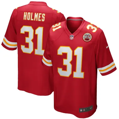 Men's Kansas City Chiefs Priest Holmes Red Game Retired Player Jersey 01