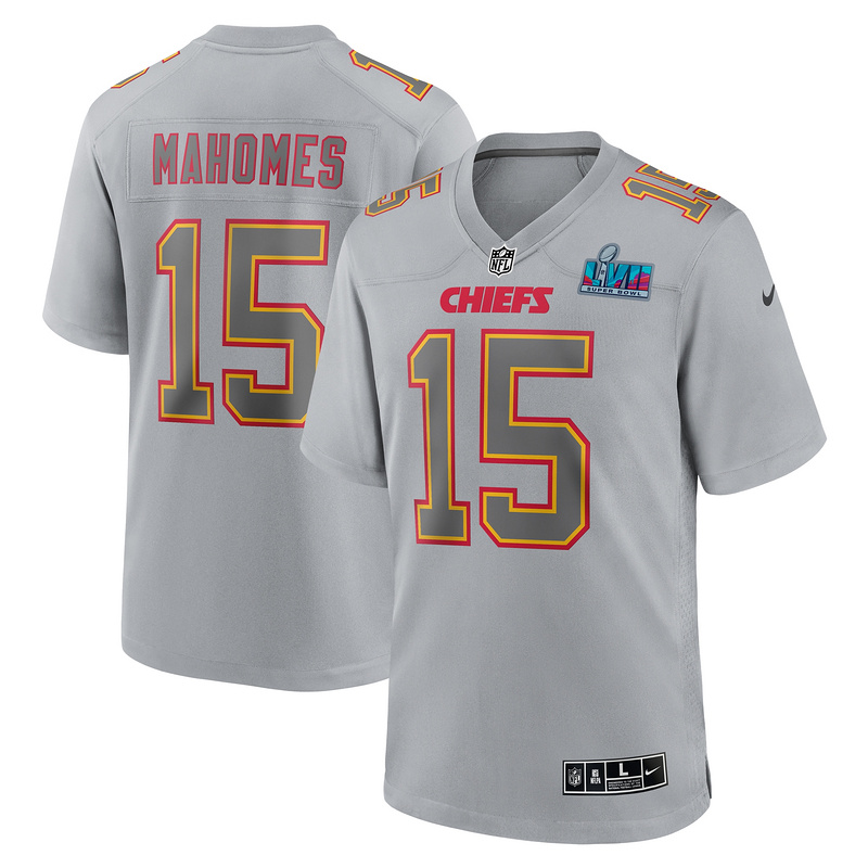 Men's Kansas City Chiefs Patrick Mahomes Gray Super Bowl LVII (2022 ) Patch Atmosphere Fashion Game Jersey