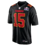 Men's Chiefs Patrick Mahomes Black Super Bowl LVIII Carbon Fashion Game Player Jersey