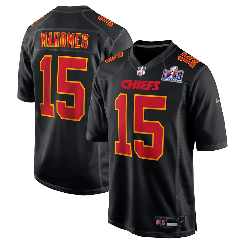 Men's Chiefs Patrick Mahomes Black Super Bowl LVIII Carbon Fashion Game Player Jersey