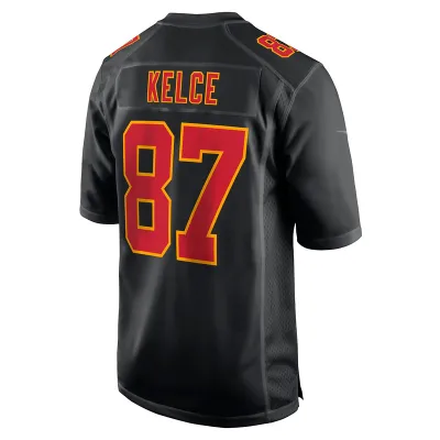 Men's Chiefs Travis Kelce Black Super Bowl LVIII Carbon Fashion Game Player Jersey 02