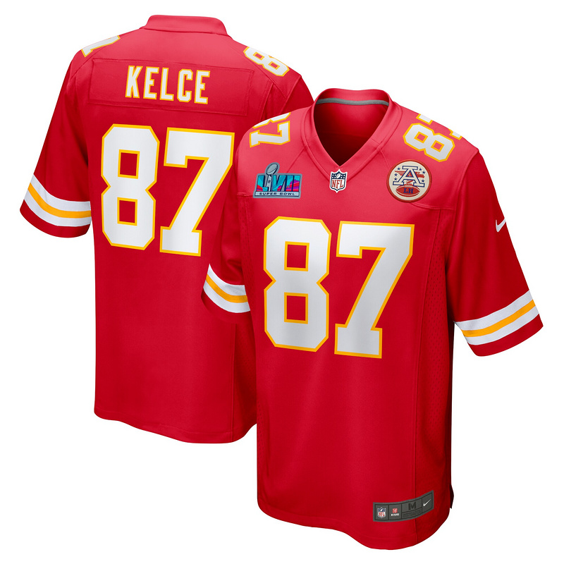 Men's Kansas City Chiefs Travis Kelce Red Super Bowl LVII (2022 Season) Patch Game Jersey