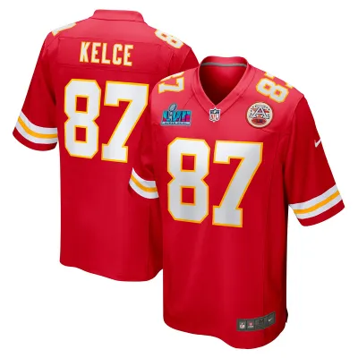 Men's Kansas City Chiefs Travis Kelce Red Super Bowl LVII (2022 Season) Patch Game Jersey 01