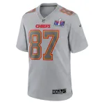 Men's Kansas City Chiefs Travis Kelce Gray Super Bowl LVIII Atmosphere Fashion Game Jersey
