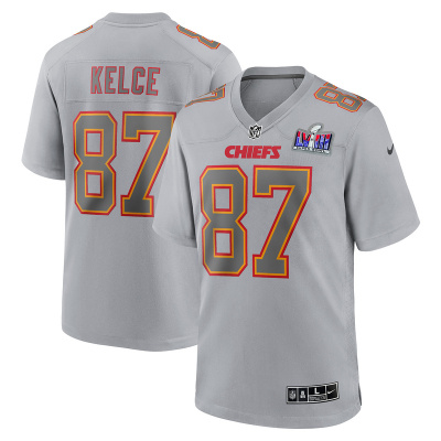 Men's Kansas City Chiefs Travis Kelce Gray Super Bowl LVIII Atmosphere Fashion Game Jersey 01