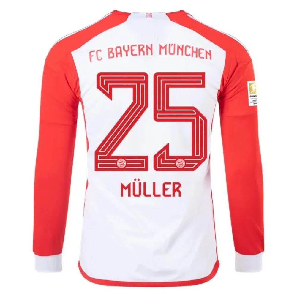 Bundesliga Men's Replica Muller Bayern Munich Long Sleeve Home Jersey 23/24