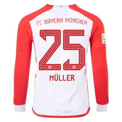 Bundesliga Men's Replica Muller Bayern Munich Long Sleeve Home Jersey 23/24 01